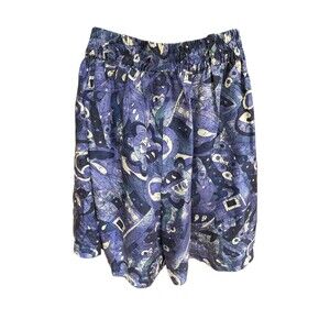 Vtg NOS Oscar de la Renta 100% Silk Blue White Paisley High Waist Shorts M